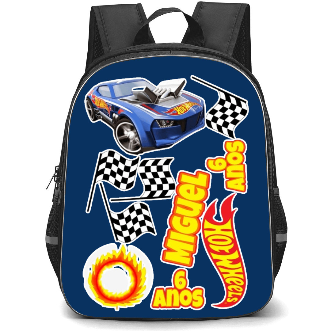 Hot Wheels Let?s Race Backpack Student Pack - Blue Race Car Race Flags Sticker