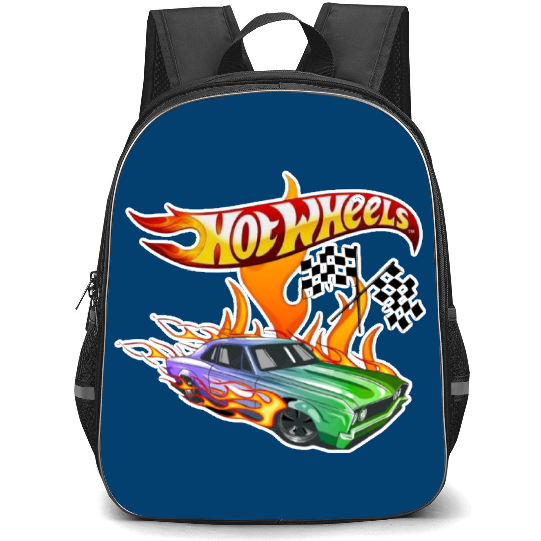 Hot Wheels Let?s Race Backpack Student Pack - Green Violet Car Race Flags