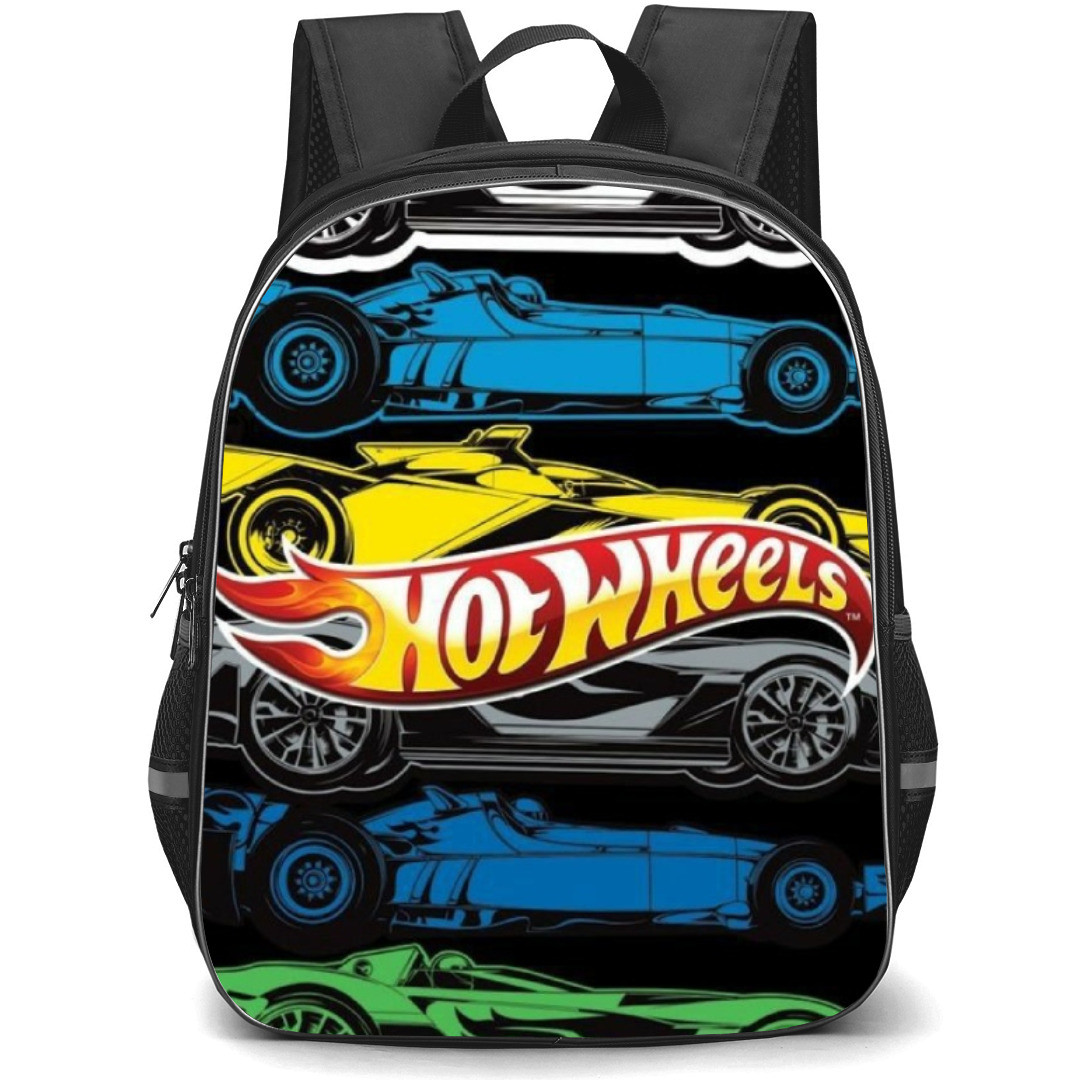 Hot Wheels Let?s Race Backpack Student Pack - Race Cars White Blue Yellow Green