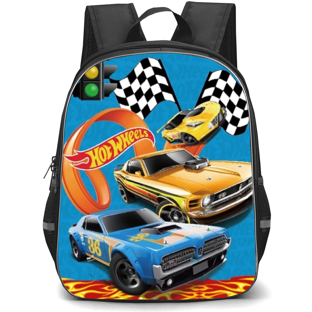 Hot Wheels Let?s Race Backpack Student Pack - Yellow Blue Car Stoplight Blue Background