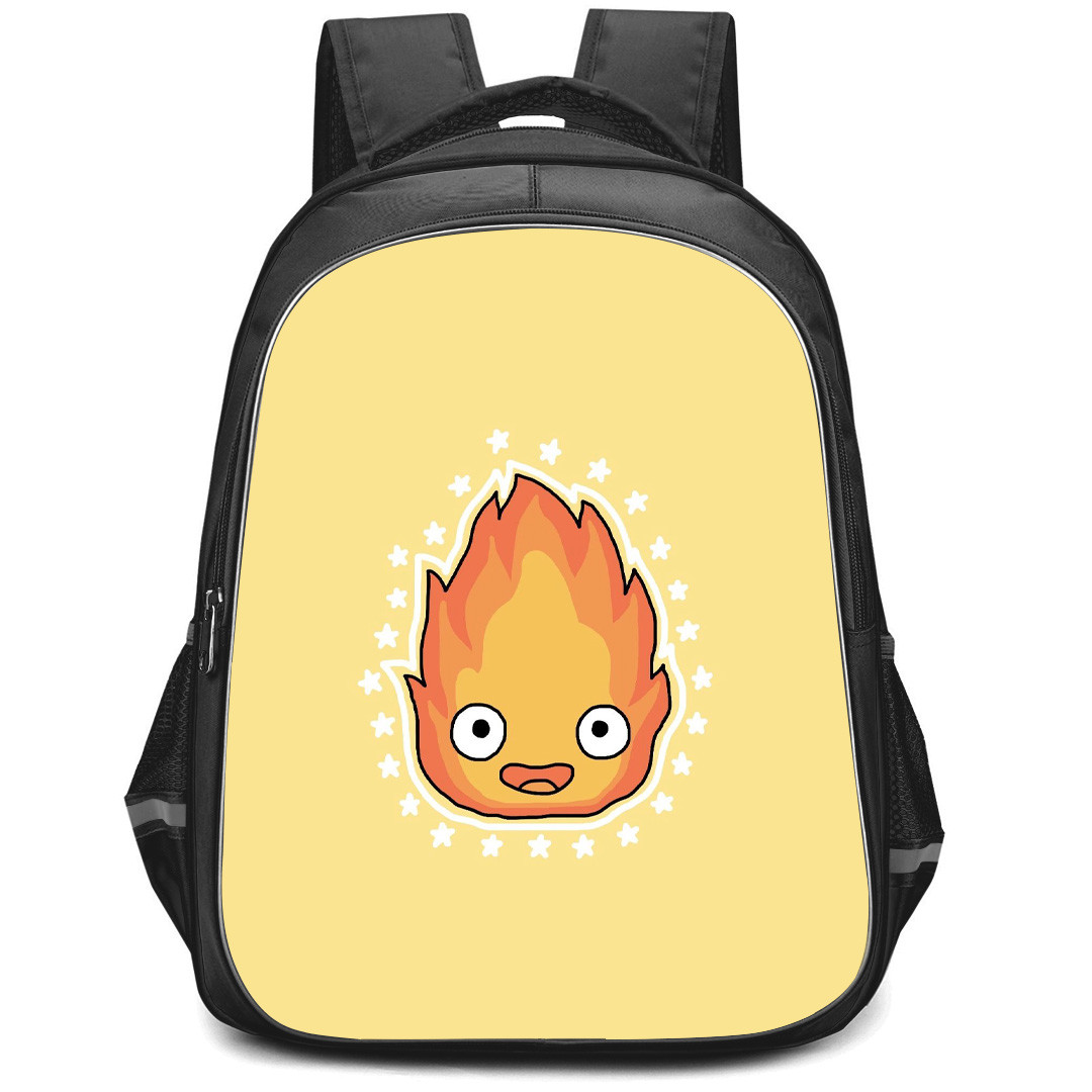 Howl's Moving Castle Calcifer Backpack StudentPack - Calcifer Avatar On Yellow Background