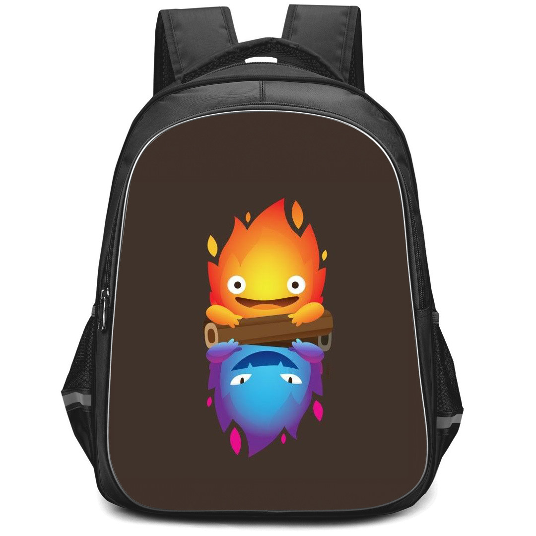 Howl's Moving Castle Calcifer Backpack StudentPack - Calcifer Fire Avatar On Brown Background