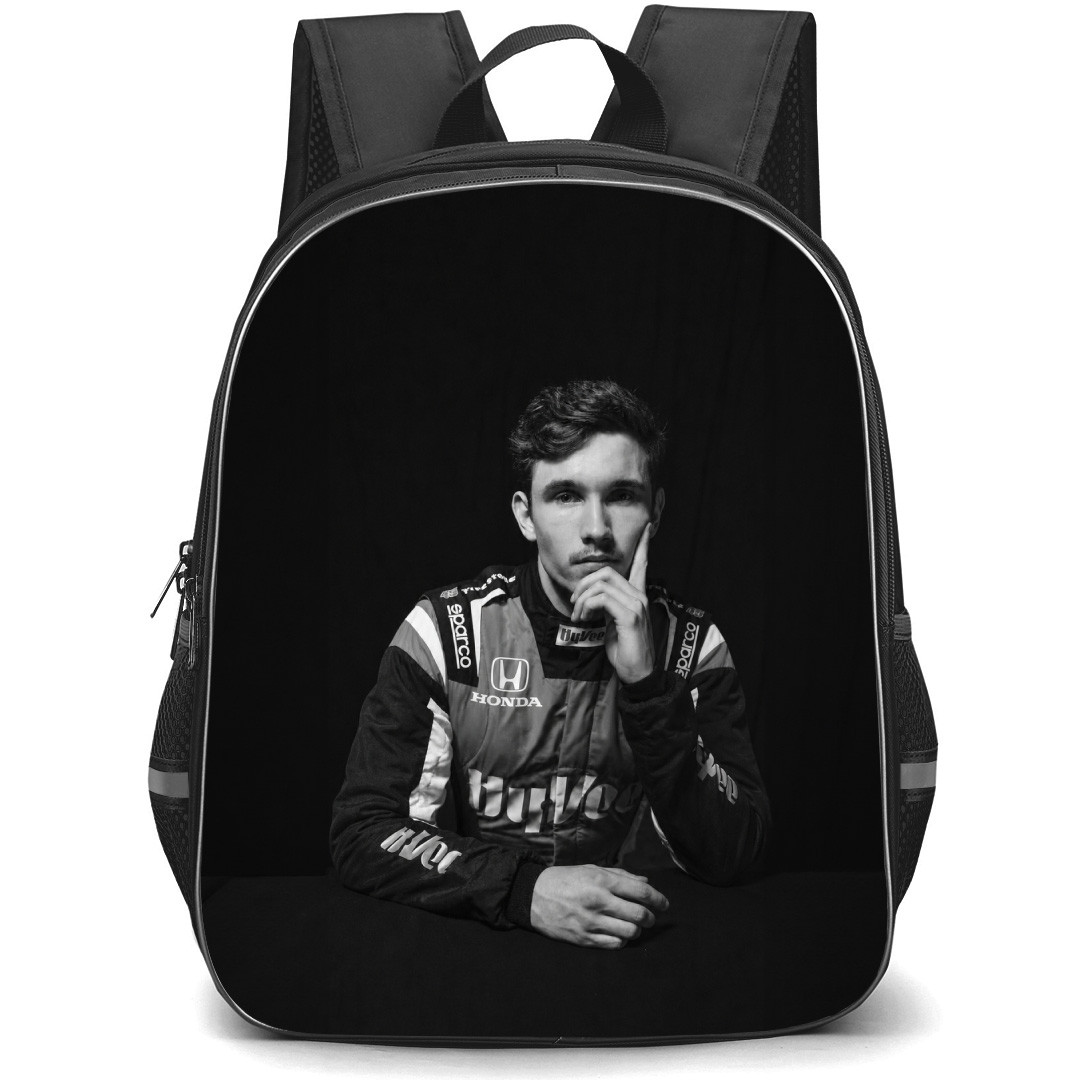 IndyCar Series Christian Lundgaard Backpack School Bag StudentPack - Christian Lundgaard Black And White Portrait