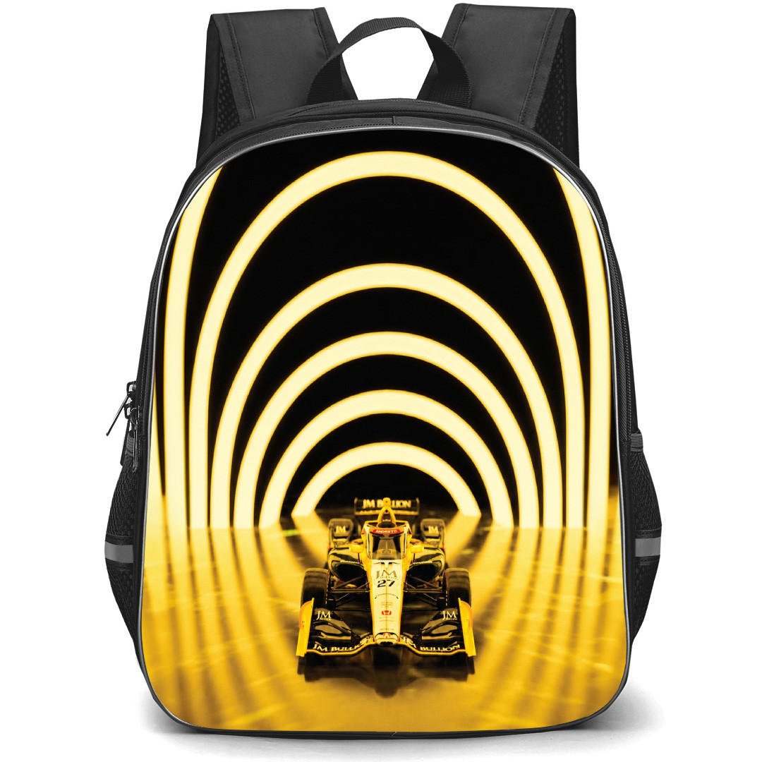 IndyCar Series Kyle Kirkwood Backpack School Bag StudentPack - Kyle Kirkwood Race Car Golden Light