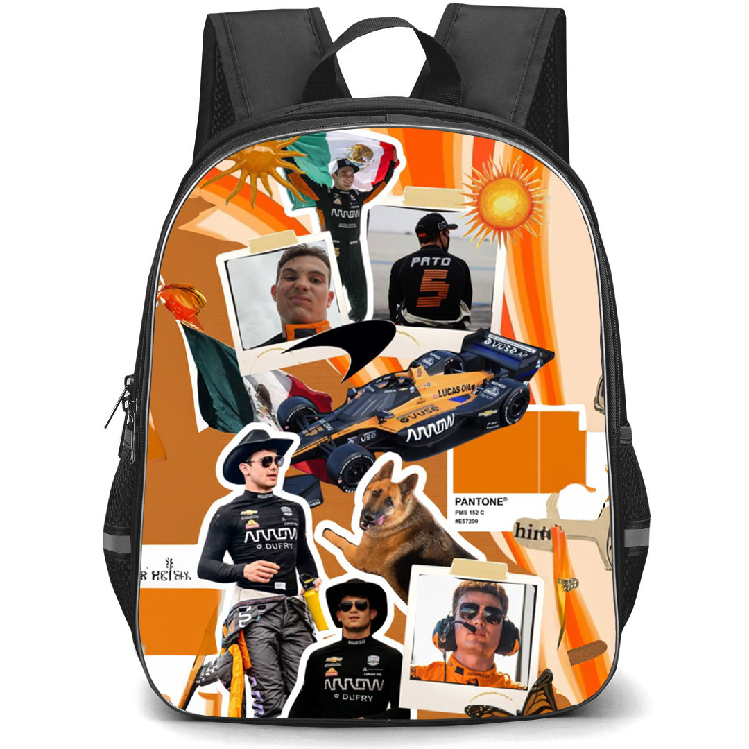 IndyCar Series Pato O'Ward Backpack School Bag StudentPack - Pato O'Ward Portrait Sticker Collage Poster