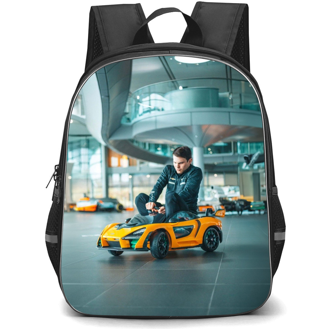 IndyCar Series Pato O'Ward Backpack School Bag StudentPack - Pato O'Ward Riding Mini Toy Car Portrait