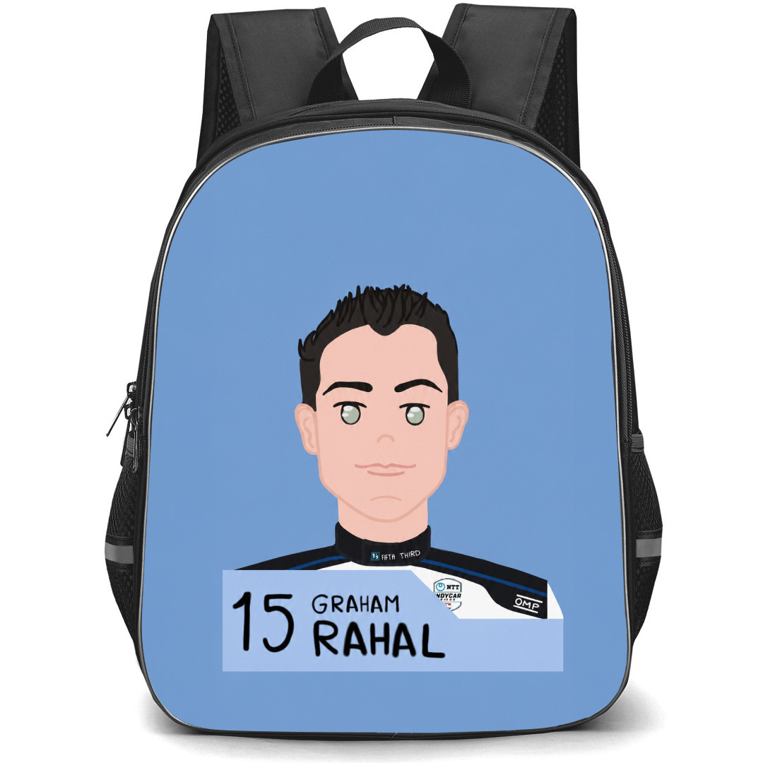 IndyCar Series Graham Rahal Backpack School Bag StudentPack - Graham Rahal Illustration Portrait In Blue Background