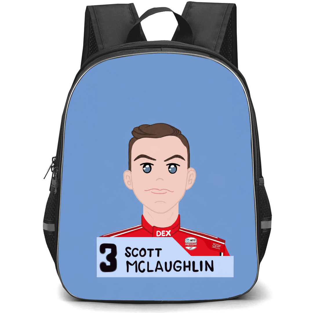 IndyCar Series Scott McLaughlin Backpack School Bag StudentPack - Scott McLaughlin Illustration Portrait In Blue Background