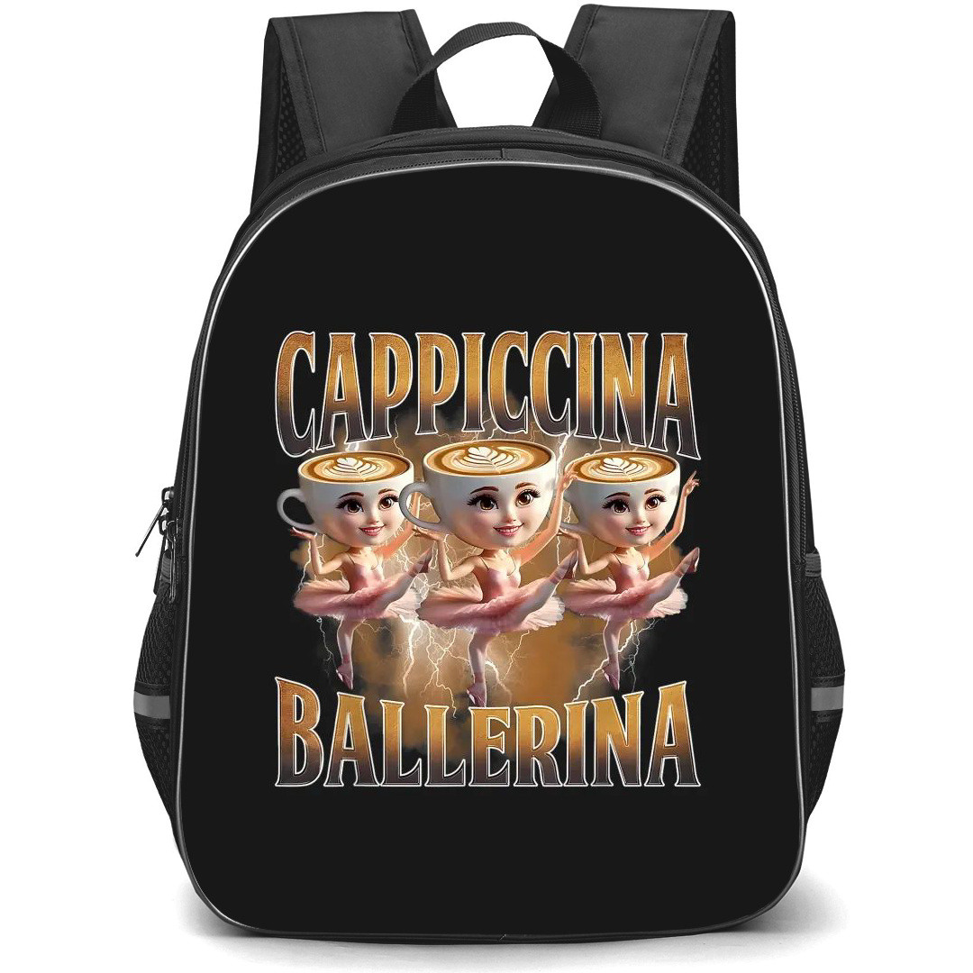 Italian Brainrot Ballerina Cappucina Backpack StudentPack - Ballerina Cappucina Dancing Art On Black Background