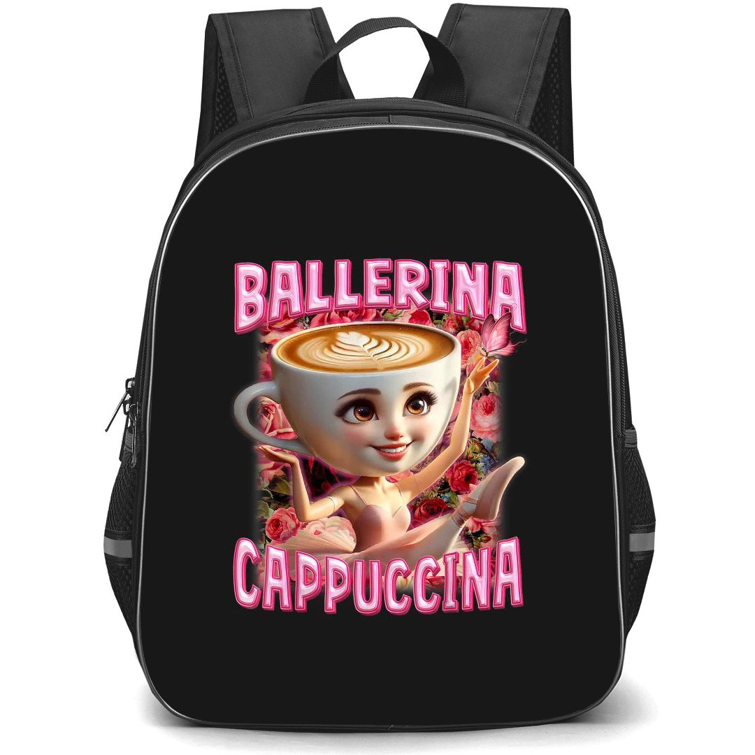 Italian Brainrot Ballerina Cappucina Backpack StudentPack - Ballerina Cappucina Pink Floral Sticker On Black Sticker