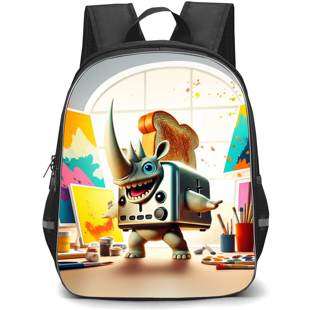 Italian Brainrot Rhino Toasterino Backpack StudentPack - Rhino Toasterino Standing On Color Canvas Background