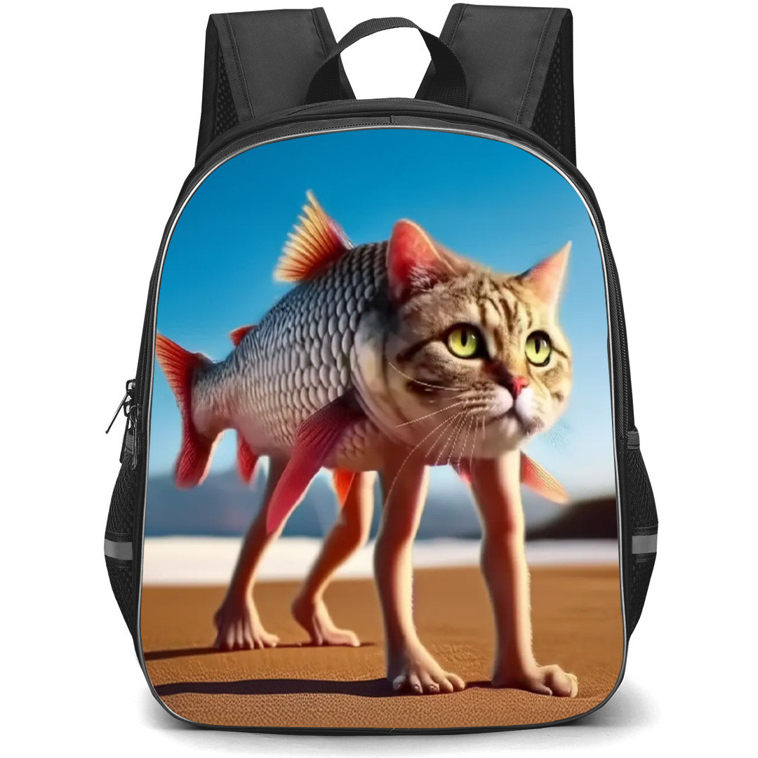 Italian Brainrot Trulimero Trulicina Backpack StudentPack - Trulimero Trulicina Standing On Beach 3D Art Poster