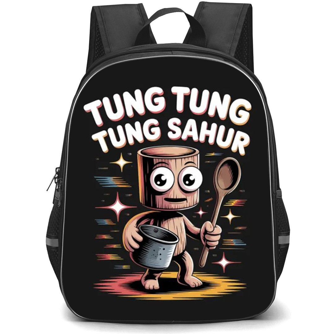 Italian Brainrot Tung Tung Tung Sahur Backpack StudentPack - Tung Tung Tung Sahur Retro Cartoon Art On Black Background