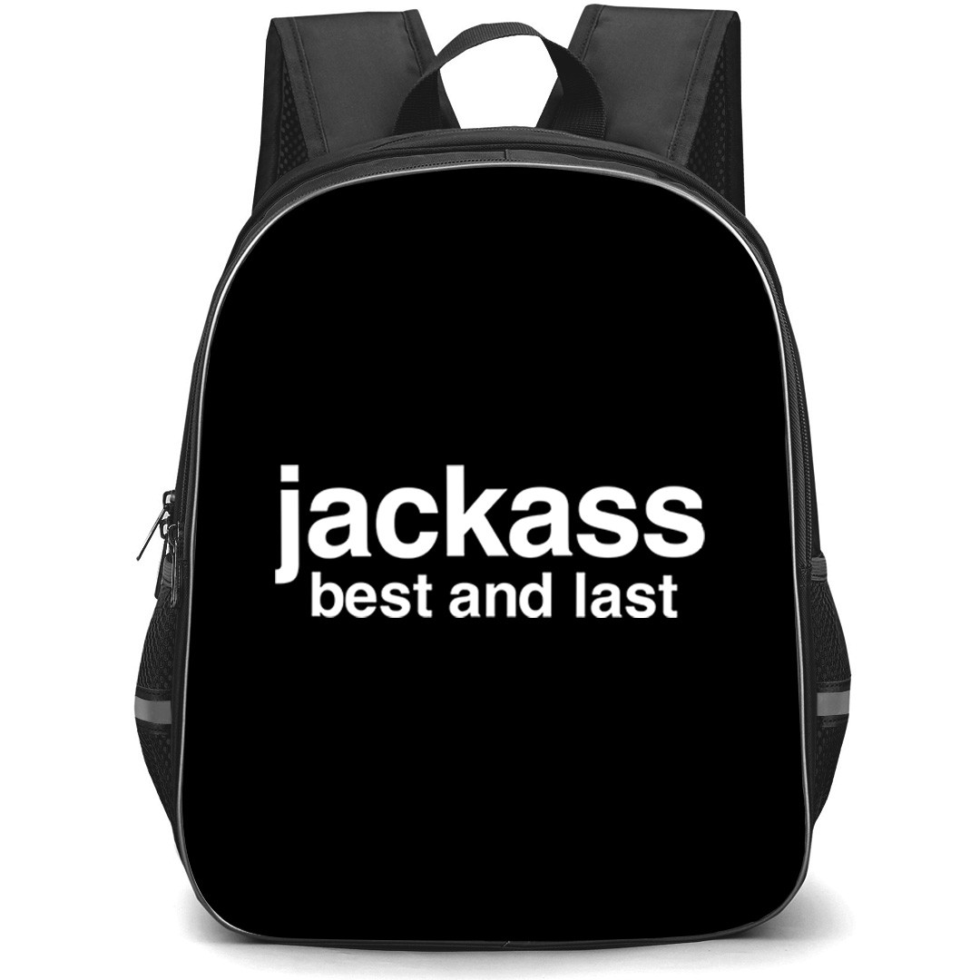 Jackass Best And Last Backpack School Bag StudentPack - Jackass Best And Last White Text Logo Sticker
