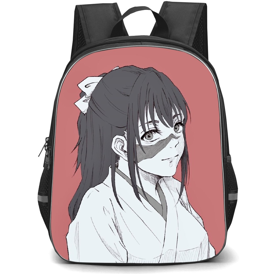 Jujutsu Kaisen Backpack StudentPack - Lori Utahime Grayscale Side Portrait On Crimson Background