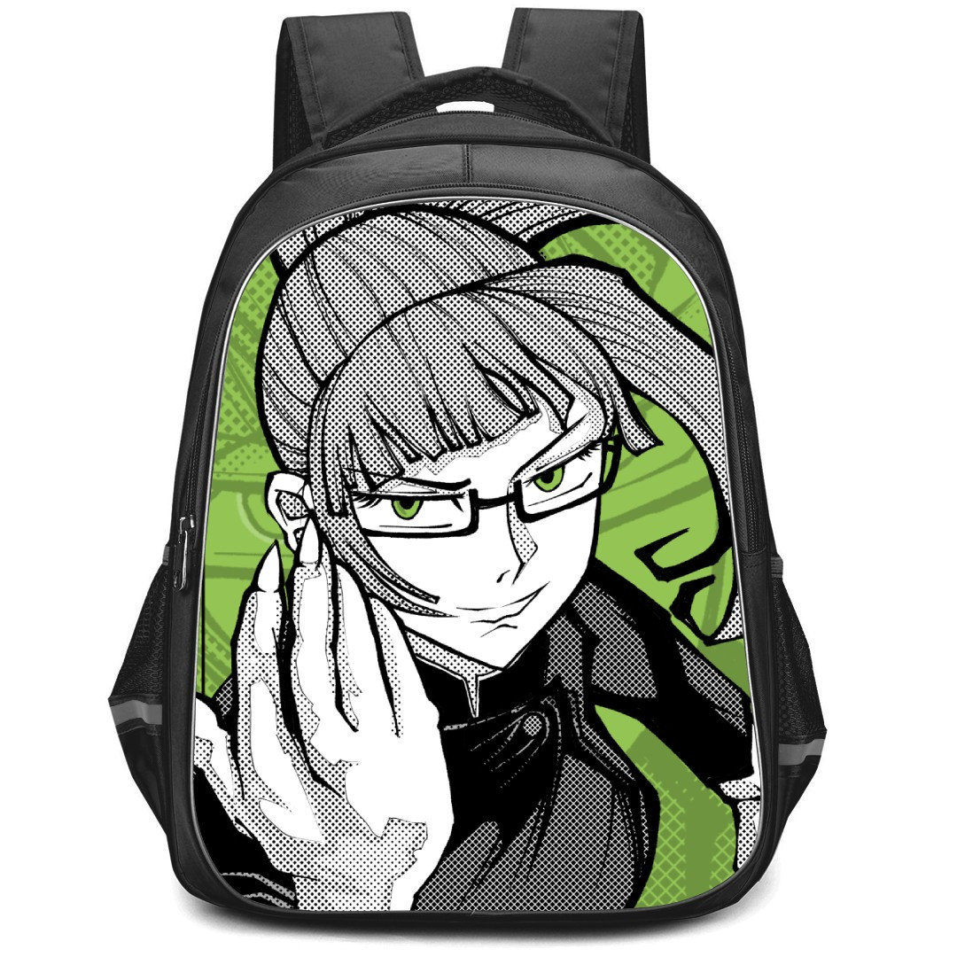 Jujutsu Kaisen Maki Zenin Backpack StudentPack - Maki Zenin Grayscale Portrait On Green Background