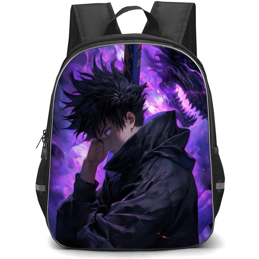 Jujutsu Kaisen Megumi Fushiguro School Backpack StudentPack - Megumi Fushiguro Side Portrait Black Violet Background