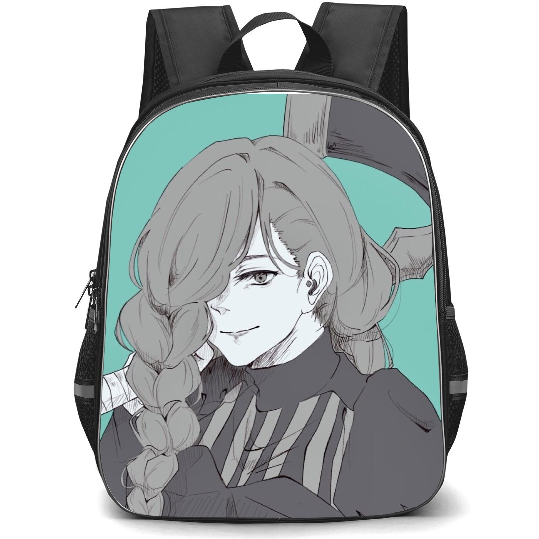 Jujutsu Kaisen Mei Mei Backpack StudentPack - Mei Mei Grayscale Side Portrait On Cyan Background