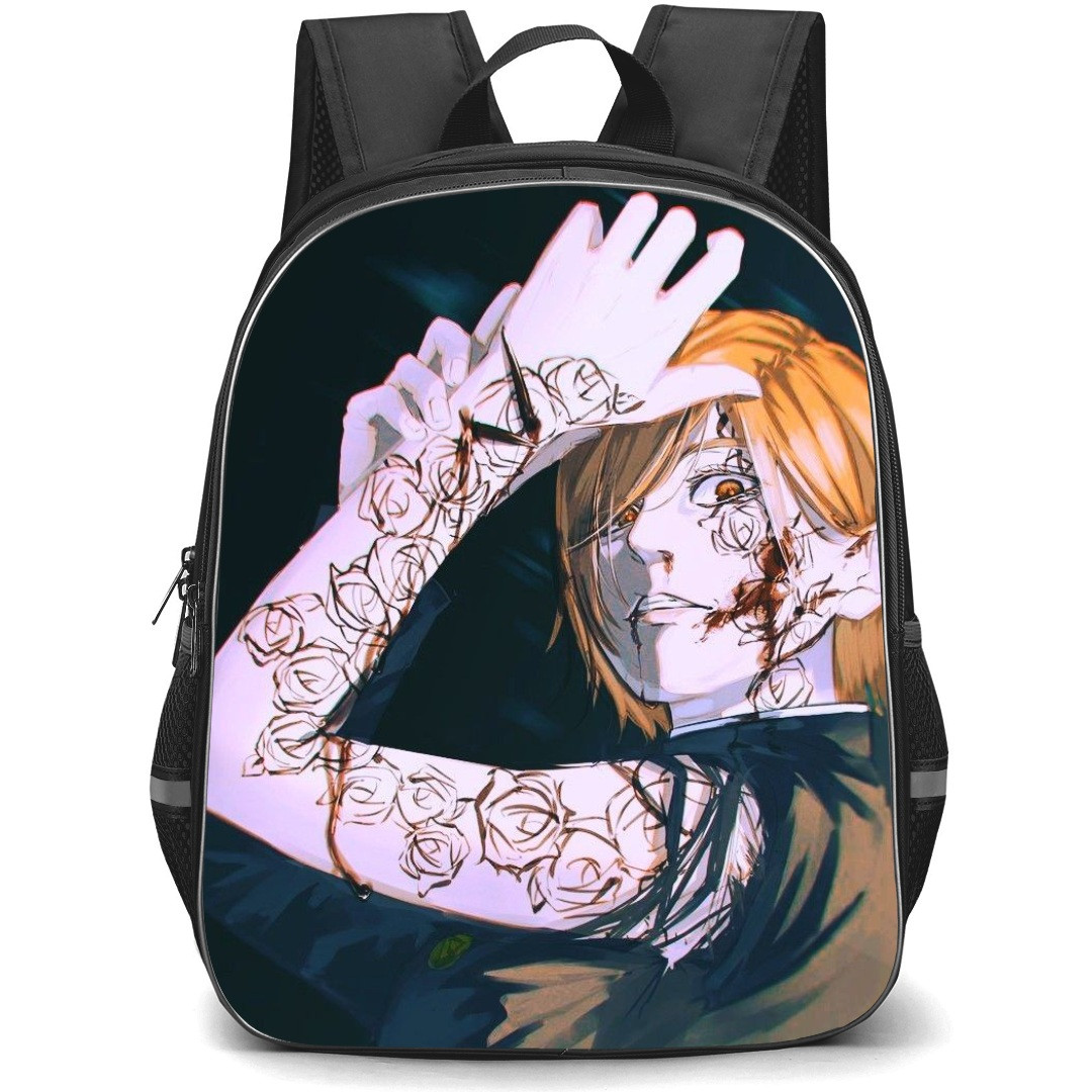 Jujutsu Kaisen Nobara Kugisaki School Backpack StudentPack - Nobara Kugisaki Attack Mode Black Blue Background