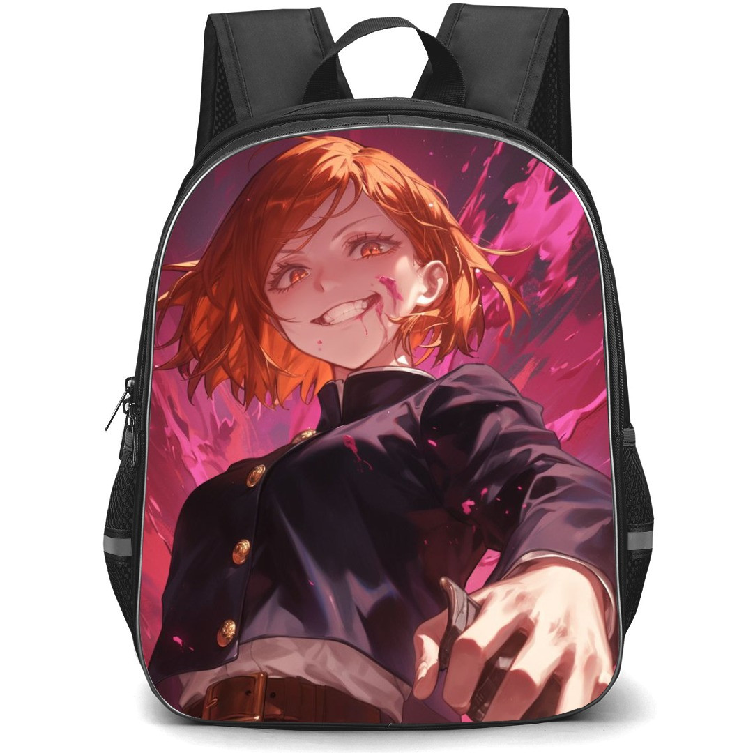 Jujutsu Kaisen Nobara Kugisaki School Backpack StudentPack - Nobara Kugisaki Smiling Portrait Red Background