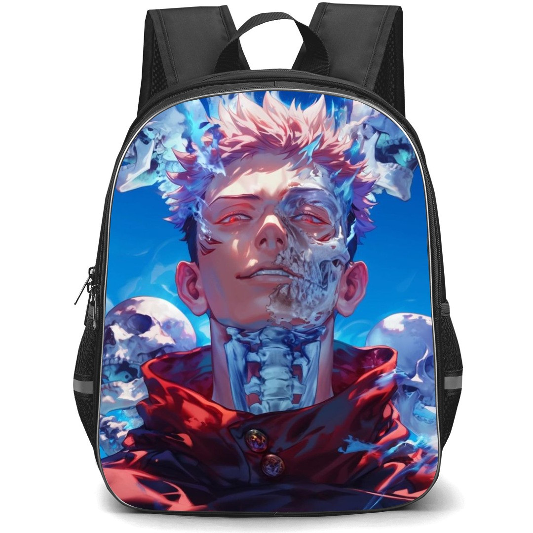 Jujutsu Kaisen Ryomen Sukuna School Backpack StudentPack - Ryomen Sukuna Portrait Skulls Background