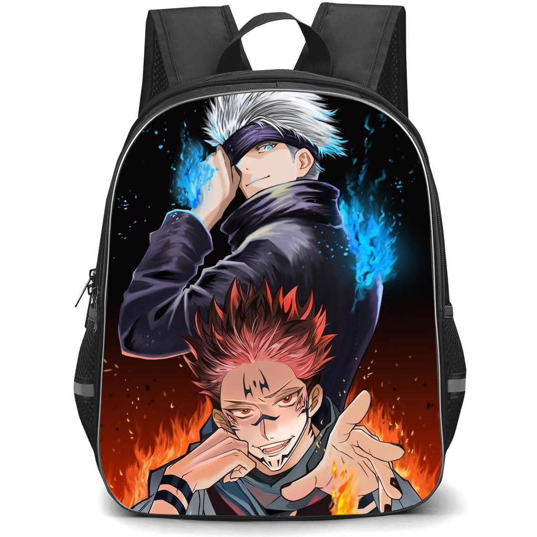 Jujutsu Kaisen Backpack StudentPack - Sukuna Gojo Satoru Character Art On Fire Background