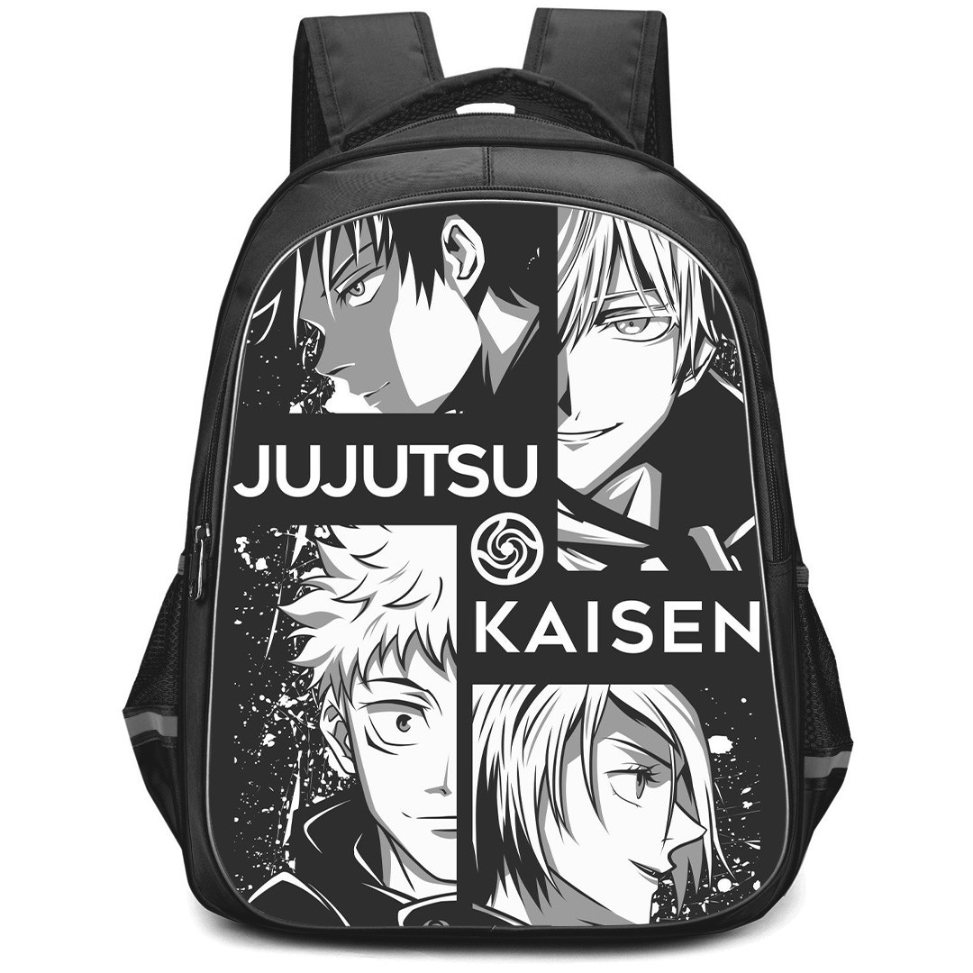Jujutsu Kaisen Backpack StudentPack - Itadori Yuji Nobara Kugisaki Megumi Fushigiro Gojo Satoru Black and White Portrait