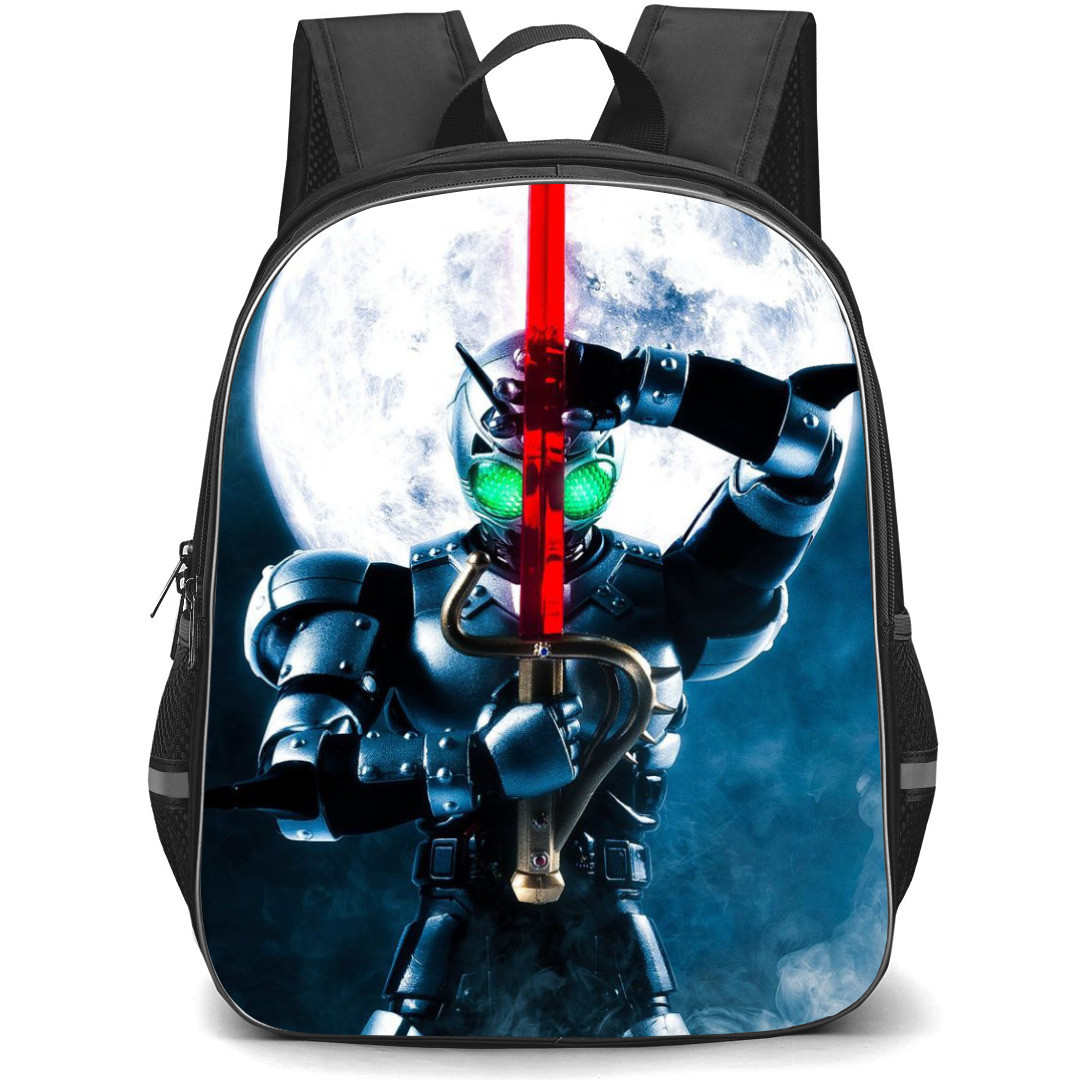 Kamen Rider Black Backpack StudentPack - Black Shadow Ride Armor Sword Portrait In Moon Background