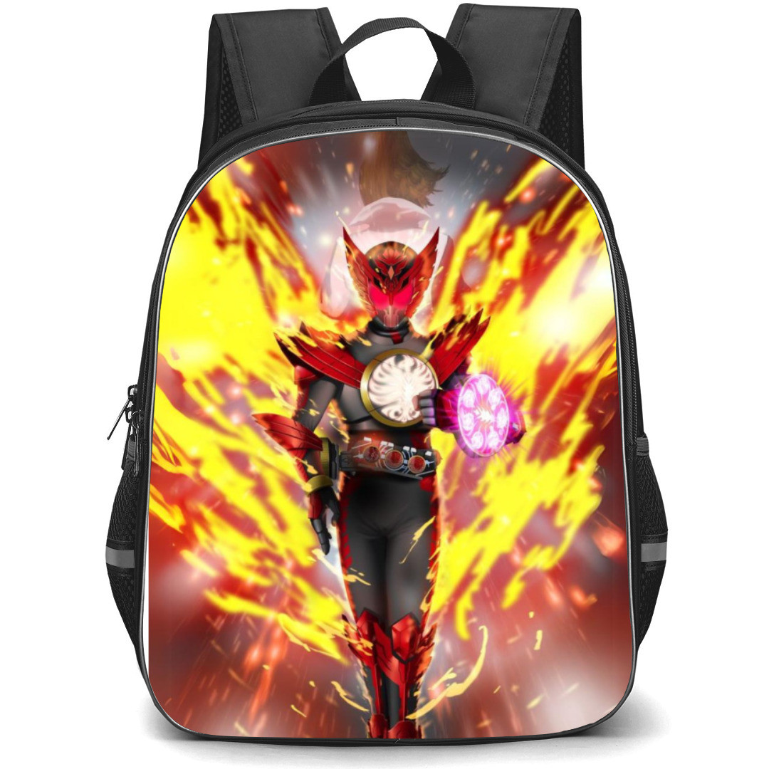 Kamen Rider OOO Backpack StudentPack - OOO Super Tajadol Combo Portrait In Fire Background
