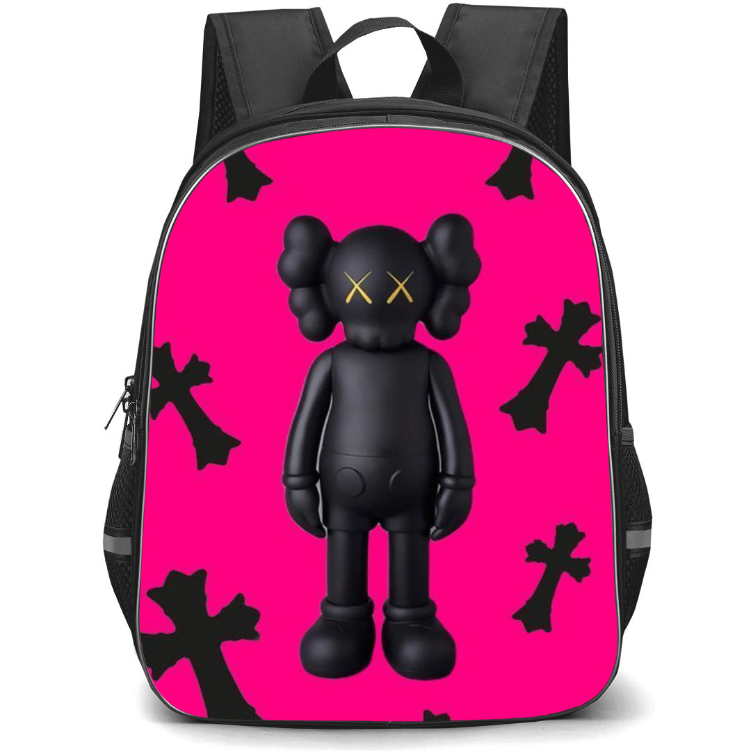 Kaws Backpack StudentPack - Kaws 3D Figure Black On Pink Background