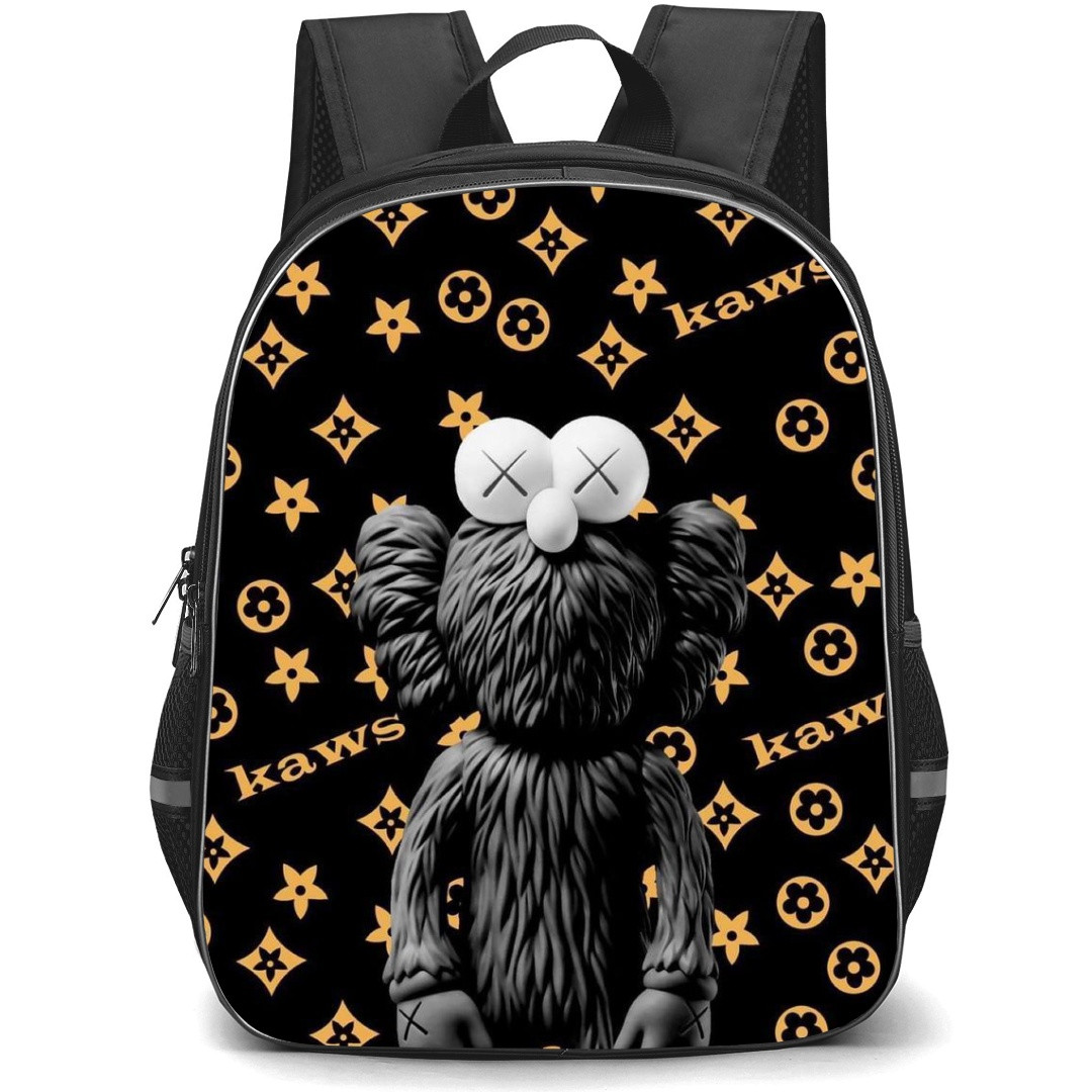 Kaws School Backpack StudentPack - Black BFF Pattern Art Background