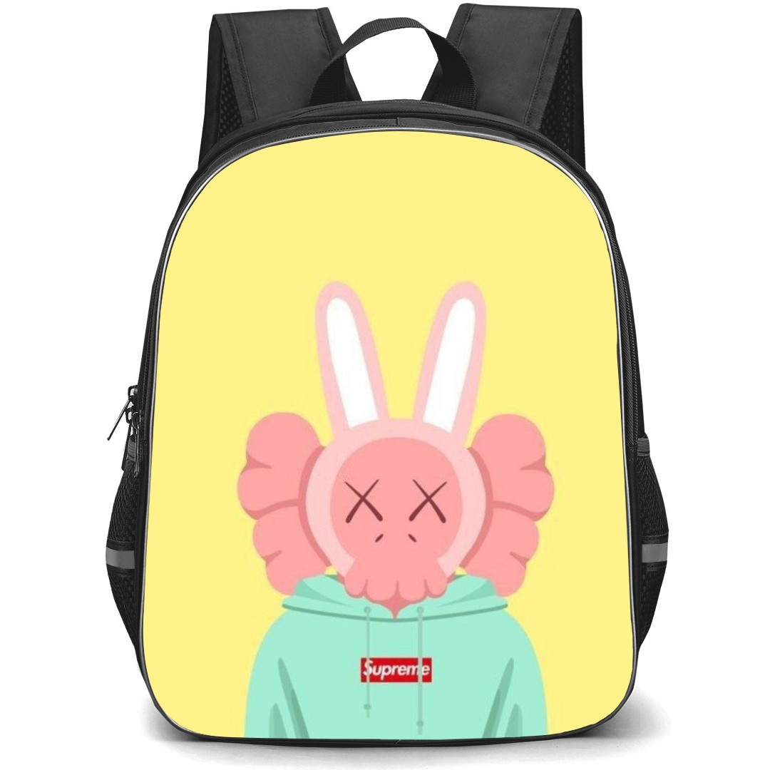 Kaws School Backpack StudentPack - Pink Bunny Supreme Yellow Background
