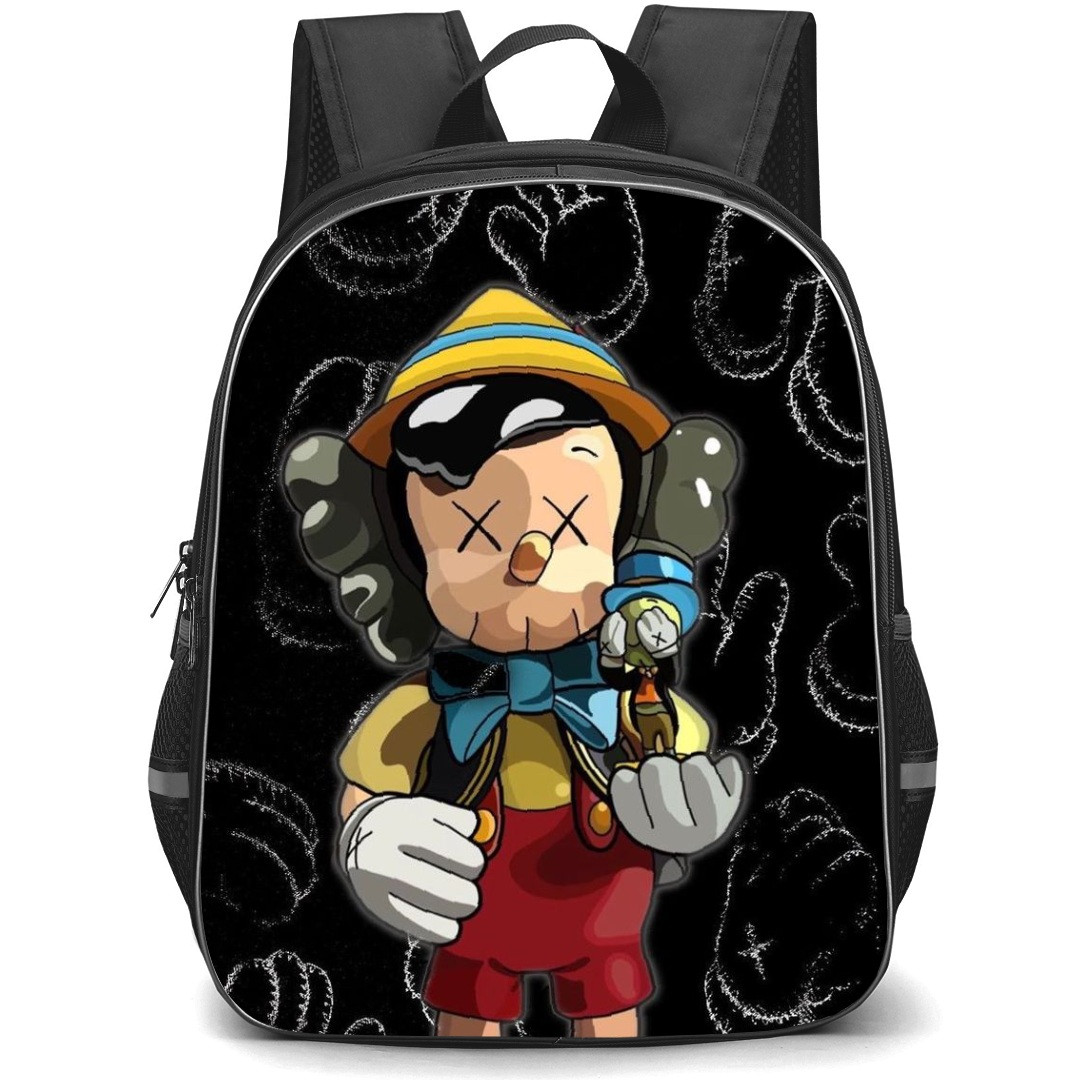 Kaws School Backpack StudentPack - Pinocchio Gloves Pattern Art Background
