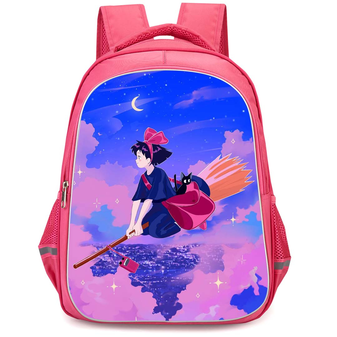 Kiki's Delivery Service Kiki Backpack StudentPack - Kiki On BoomStick And Flying At Night Illustrtration Art