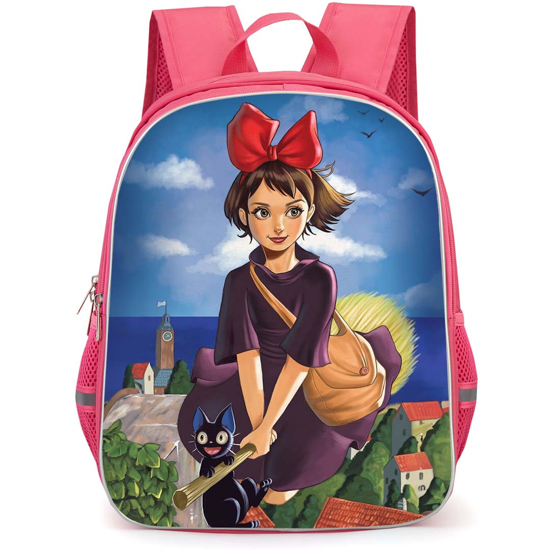 Kiki's Delivery Service Backpack StudentPack - Kiki's Delivery Service Kiki And Jiji Sitting On BoomStick Art Poster
