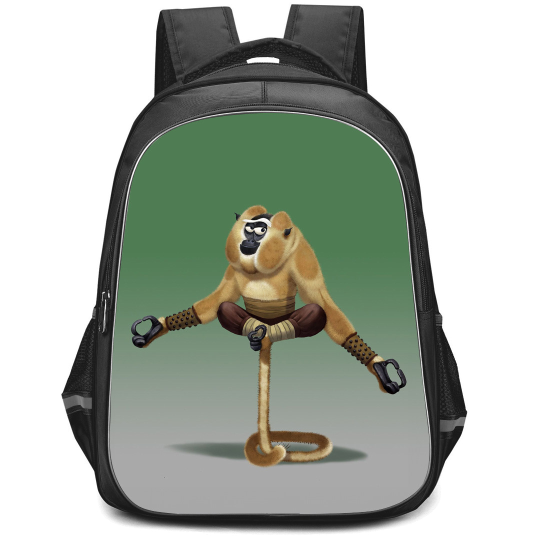 Kung Fu Panda Monkey Backpack StudentPack - Monkey In Meditation Posture Green Background