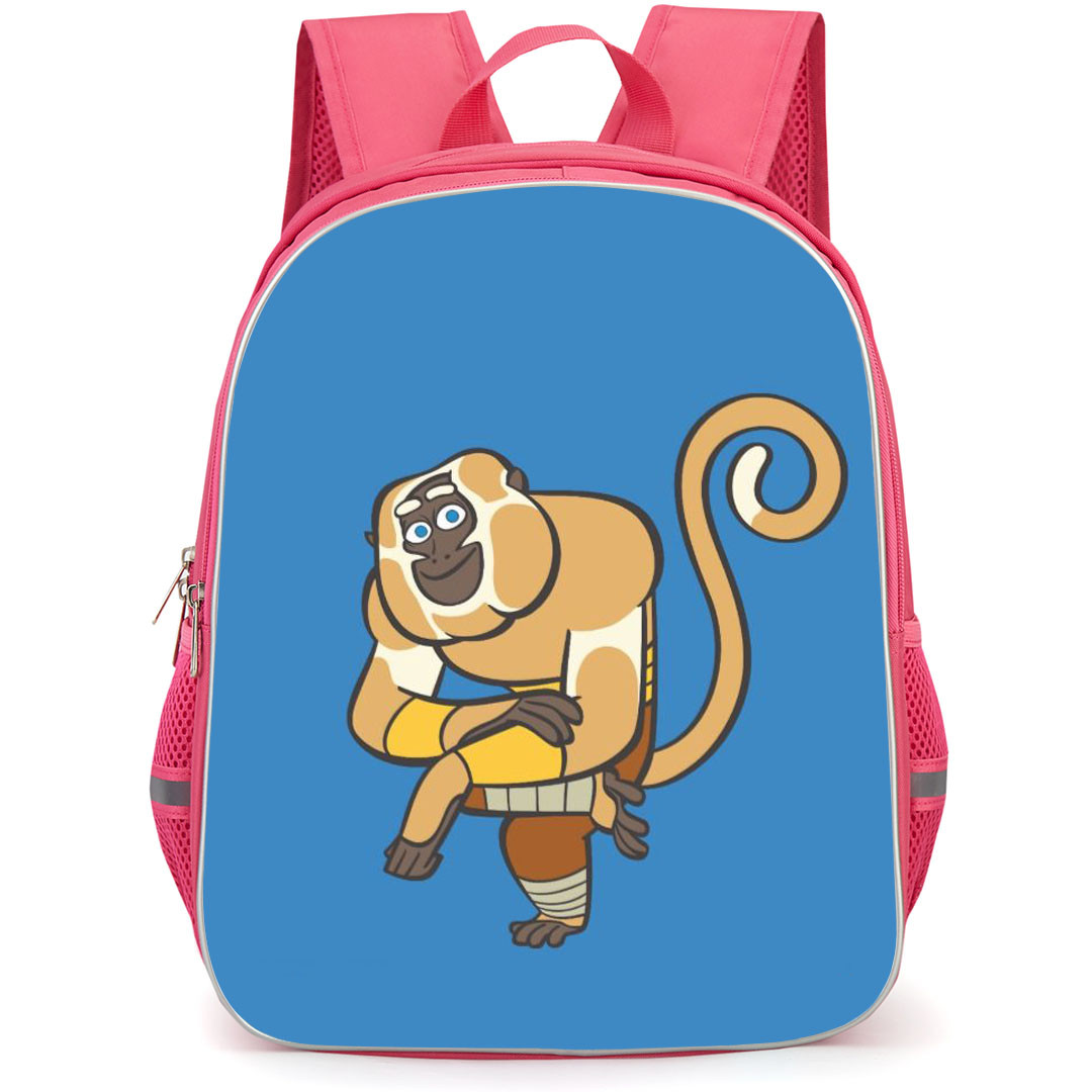 Kung Fu Panda Monkey Backpack StudentPack - Monkey Sitting On Blue Background Minimalist Art