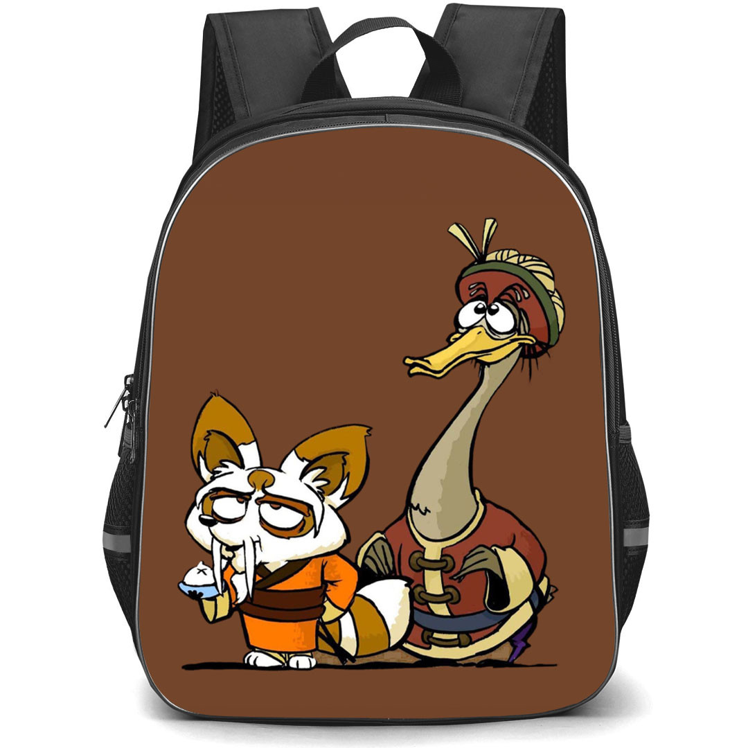 Kung Fu Panda Backpack StudentPack - Kung Fu Panda Shifu And Ping Standing On Brown Background