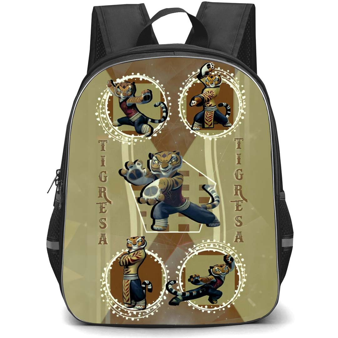 Kung Fu Panda Tigress Backpack StudentPack - Tigress Signature Postures On Brown Background