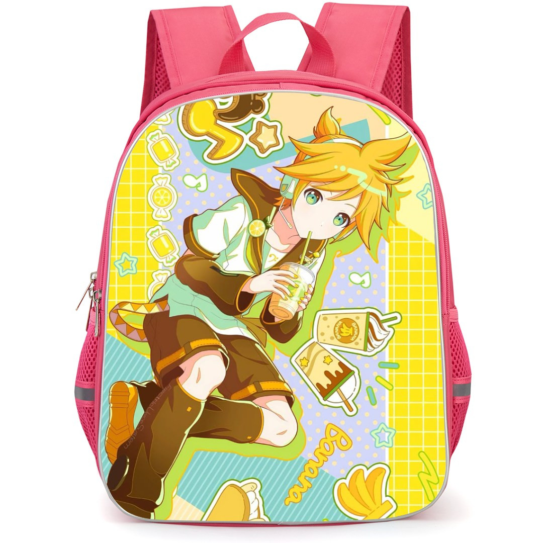 Kagamine Rin & Len Backpack StudentPack - Kagamine Rin & Len Kagamine Len Drinking Yellow Blue Background