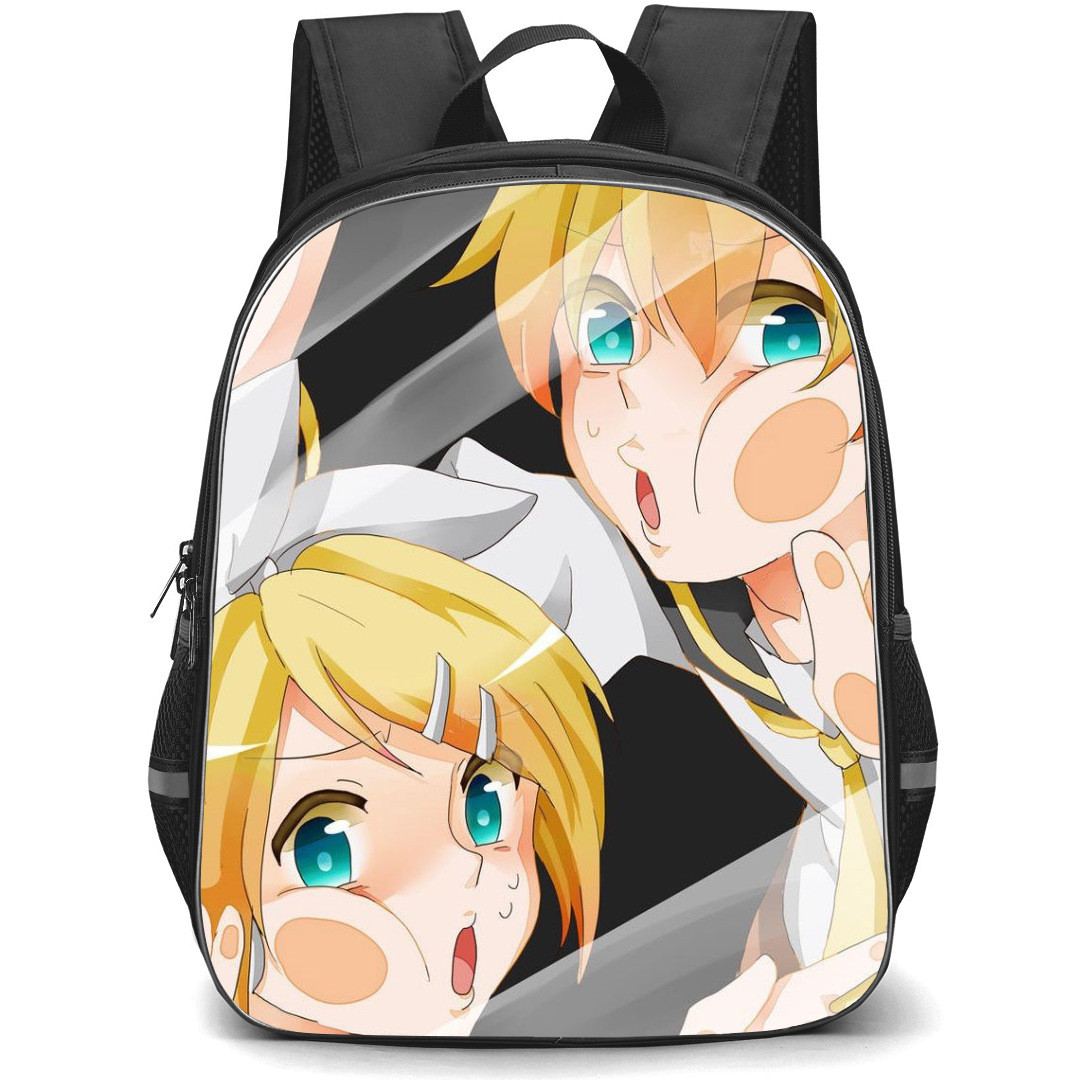 Kagamine Rin & Len Backpack StudentPack - Kagamine Rin & Len Looking Through Glass Black Background