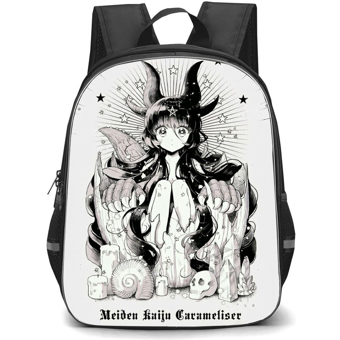 Kaiju Girl Caramelise Kuroe Akaishi Backpack School Bag StudentPack - Kuroe Akaishi Grayscale Gothic Fantasy Illustration Poster