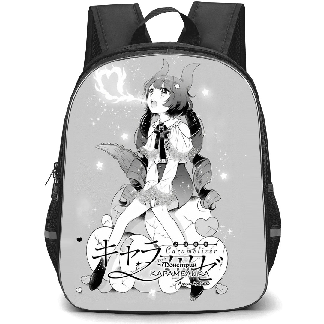 Kaiju Girl Caramelise Kuroe Akaishi Backpack School Bag StudentPack - Kuroe Akaishi Grayscale Stars Heart Breath Anime Poster