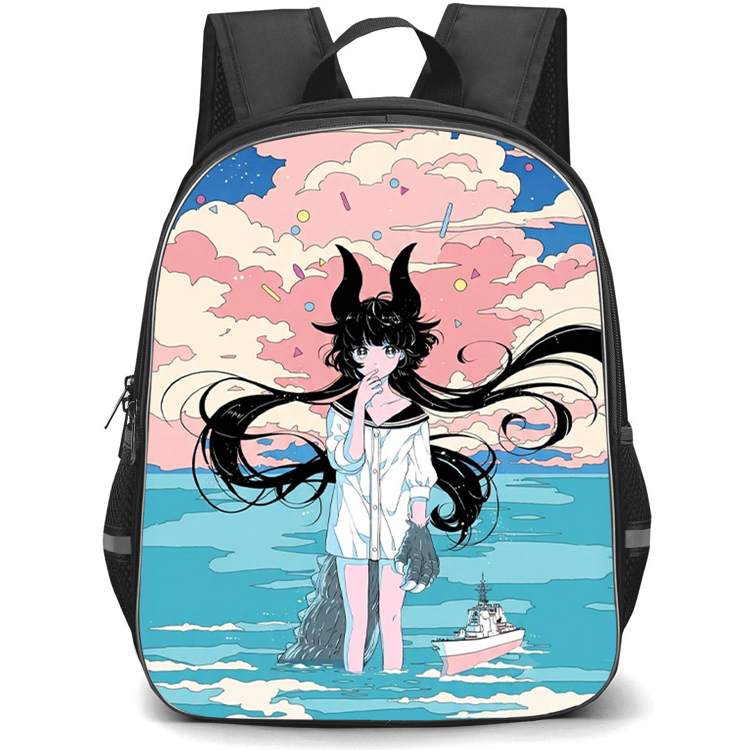 Kaiju Girl Caramelise Kuroe Akaishi Backpack School Bag StudentPack - Kuroe Akaishi Ocean Sky Kaiju Anime Art Poster