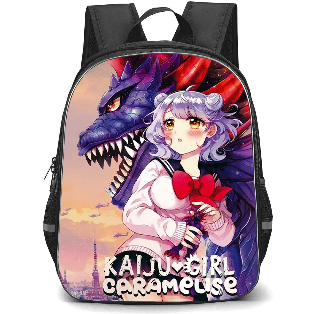 Kaiju Girl Caramelise Backpack School Bag StudentPack - Kaiju Girl Caramelise Manatsu Tomosato Giant Kaiju Tokyo Sunset Anime Art Poster