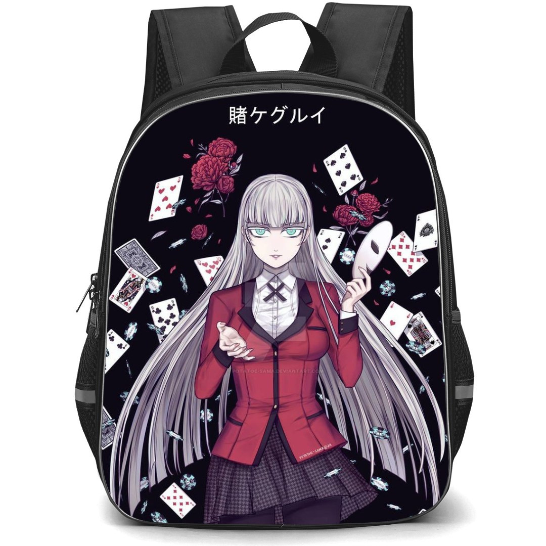 Kakegurui Ririka Momobami Backpack StudentPack - Ririka Momobami Floating Cards Black Background