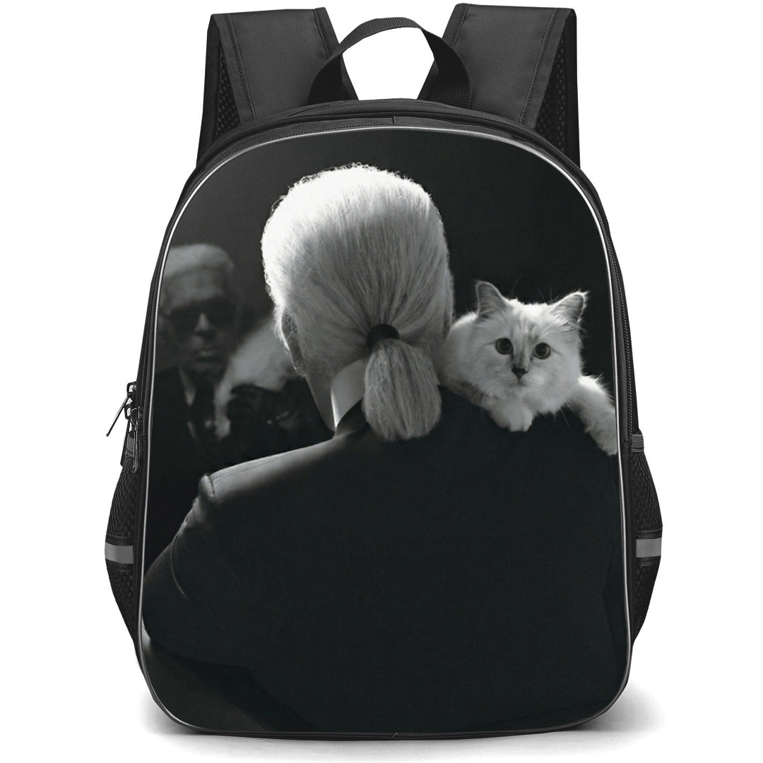Karl Lagerfeld Backpack School Bag StudentPack - Back Cat Grayscale Portrait