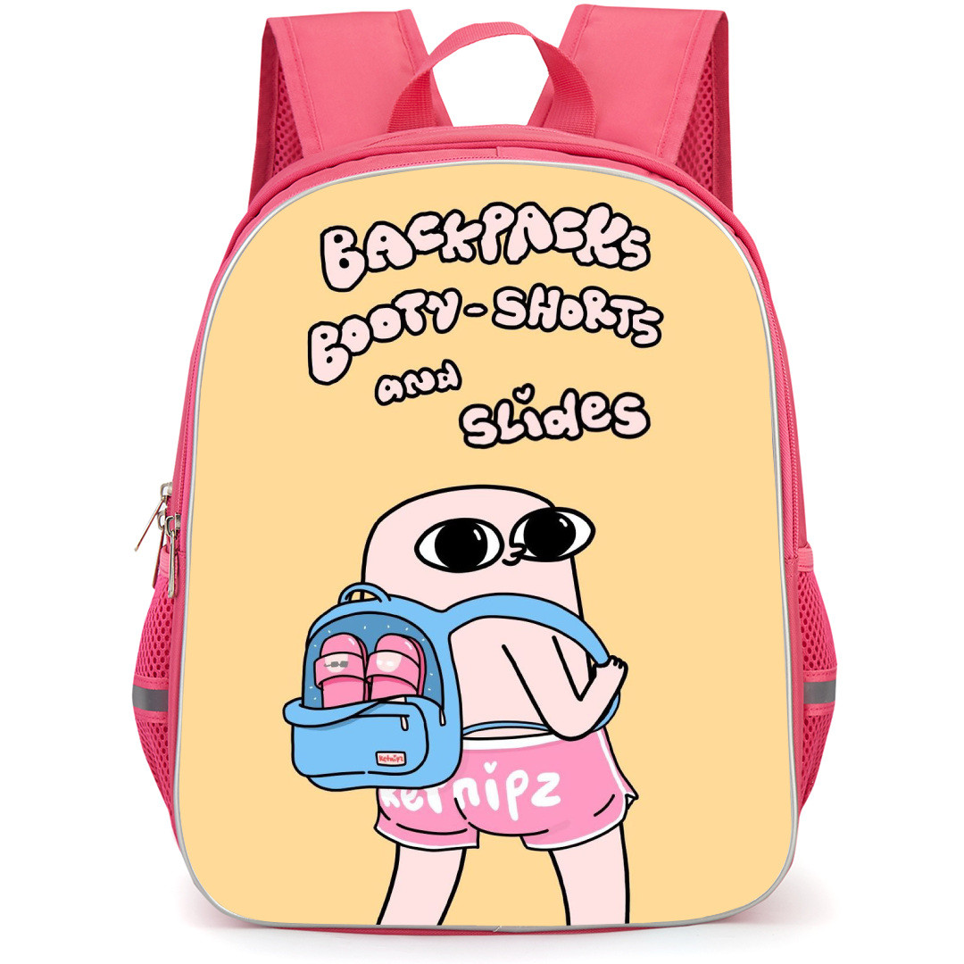 Ketnipz Backpack StudentPack - Ketnipz BackPacks Booty Shorts And Slides Cartoon Art On Begie Background