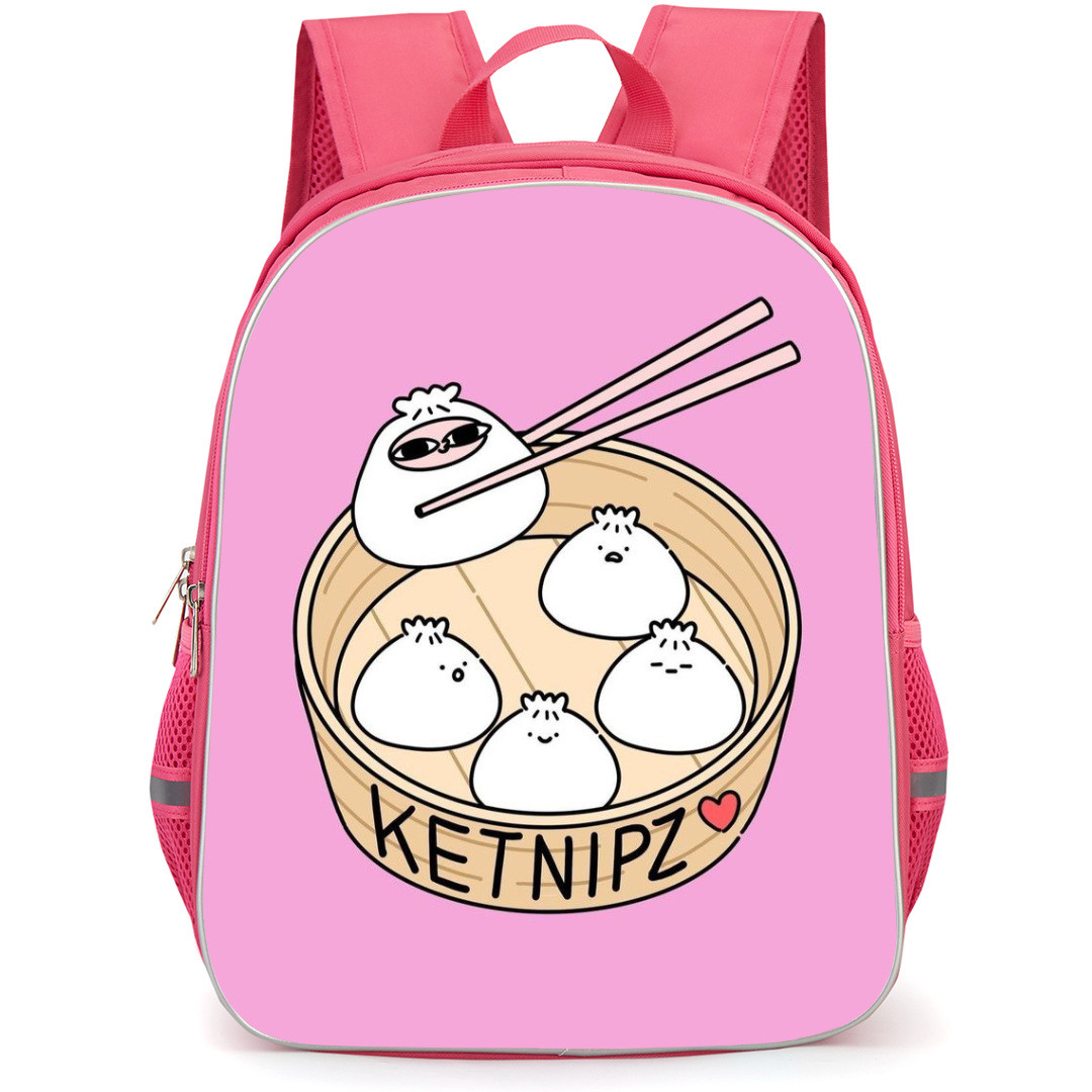 Ketnipz Backpack StudentPack - Ketnipz Cute Cartoon Drawing Of Dim Sum Doodle On Pink Background