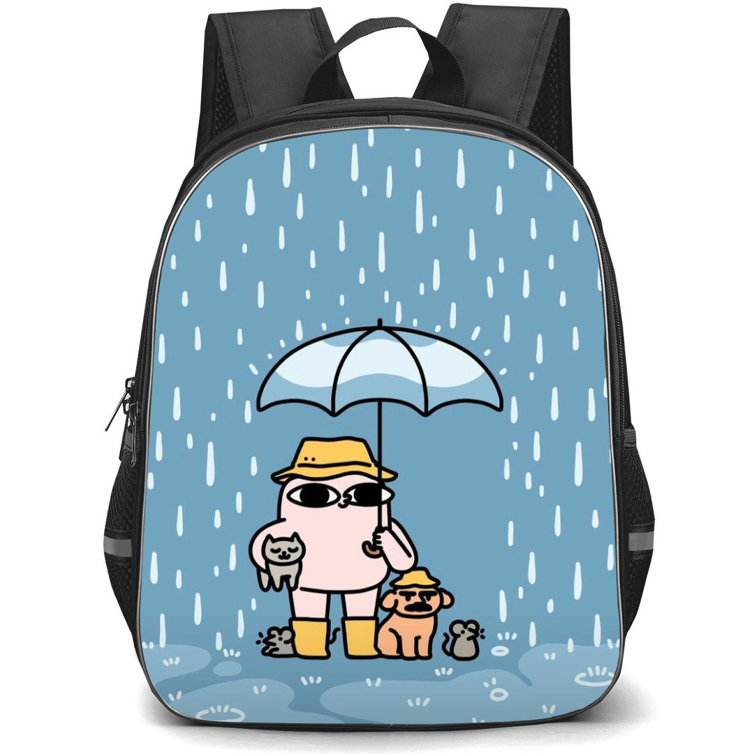 Ketnipz Backpack StudentPack - Ketnipz Holding Umbrella Under Rain Illustration Art Poster